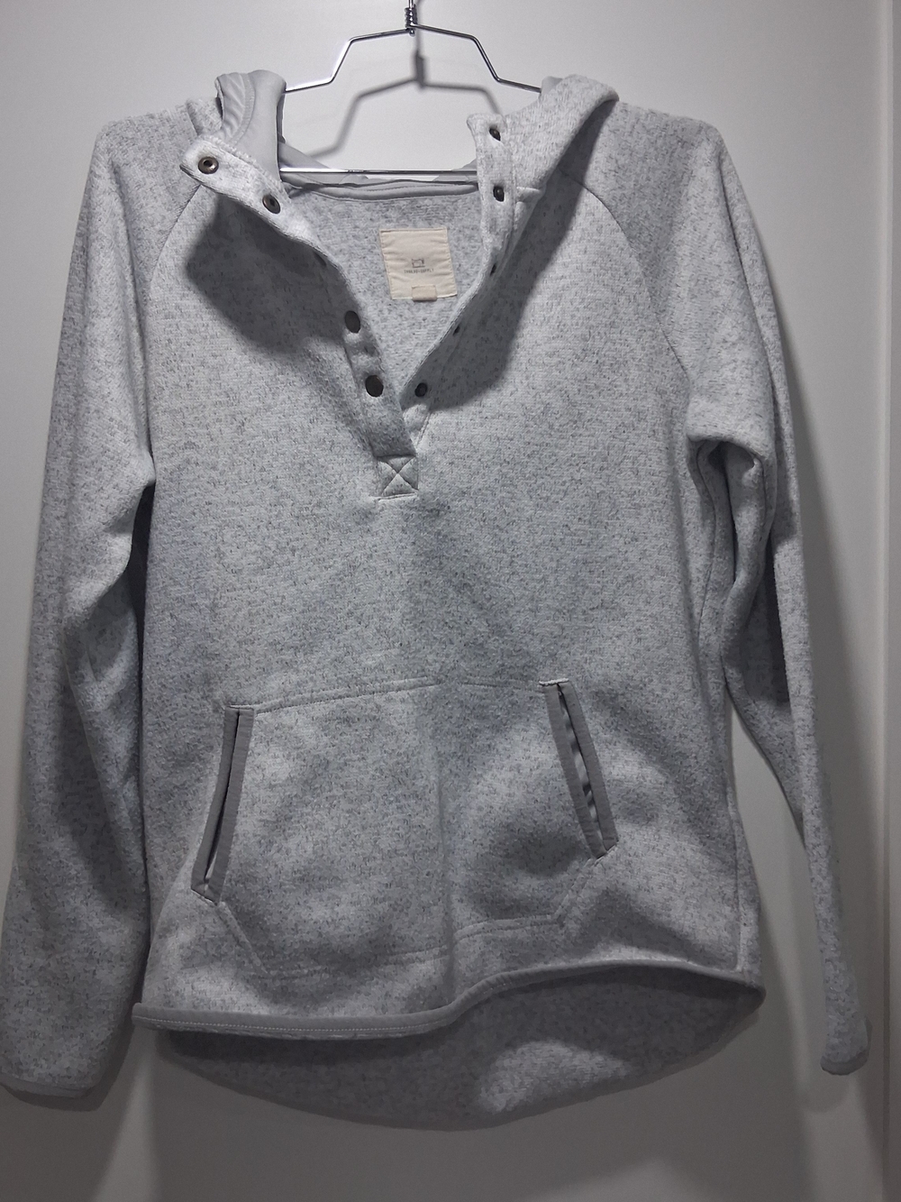 Thread & Supply Heather Light Gray Snap-Front Hooded Pullover S